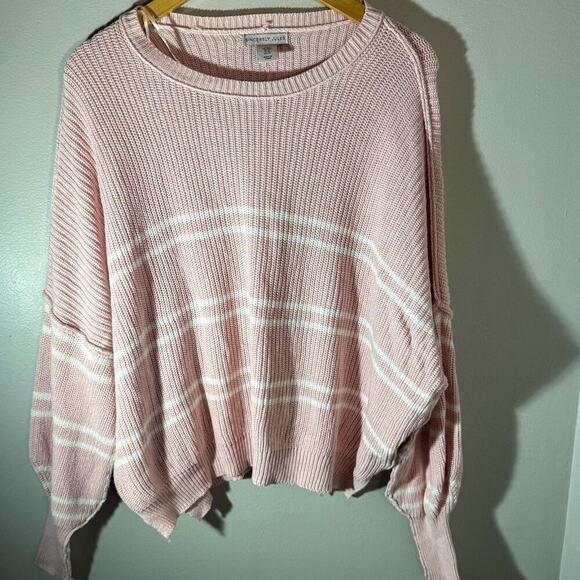 Sincerely Jules Sweaters - Oversized Blush Pink & White Stripe 100% Cotton Knit Sweater